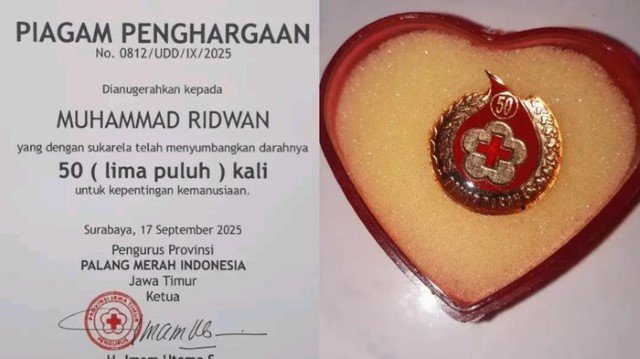 VIRAL! Cerita di Balik Pria Mojokerto Dapat Piagam dari PMI Usai 50 Kali Donor Darah