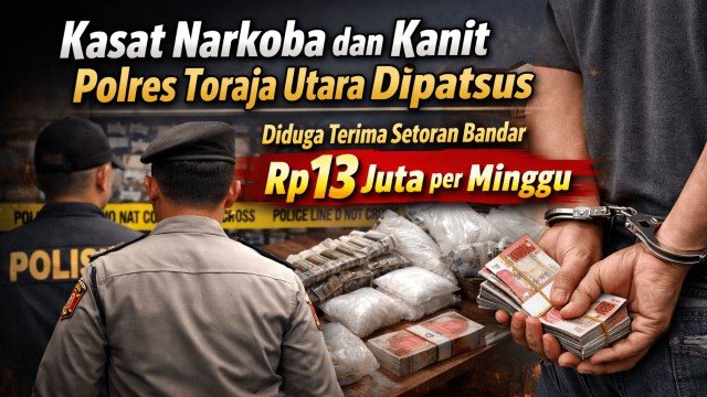 Lagi-Lagi Polisi! Kasat Narkoba Terima 'Uang Setoran' Rp13 Juta Tiap Pekan dari Bandar Narkoba di Toraja Utara