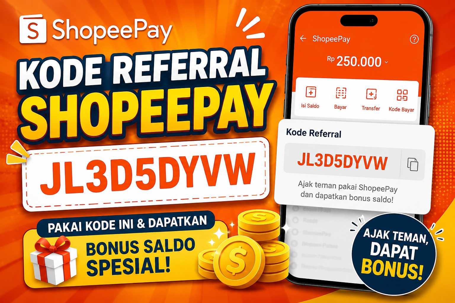 Inilah Kode Referral ShopeePay Terbaru, Gunakan JL3D5DYVW untuk Saldo Gratis