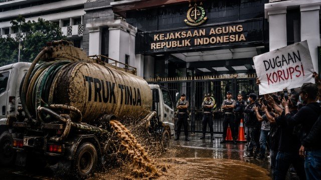 Kejagung RI Dikepung Bau Busuk! Massa Serbu Markas Penegak Hukum Bawa ‘Truk Tinja’ Desak Kasus Febrie Diusut