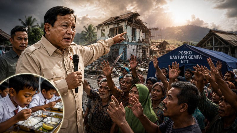 Di Hadapan Korban Gempa NTT, Prabowo Bertanya MBG Mau Diteruskan atau Tidak
