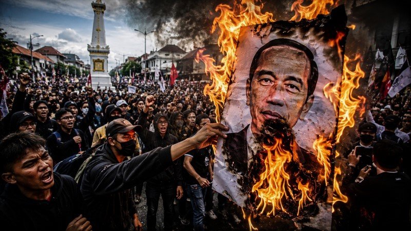 Jogja Membara! Di Tengah Lautan Demonstrasi Besar, Poster Jokowi Jadi Sasaran Aksi Pembakaran Massa