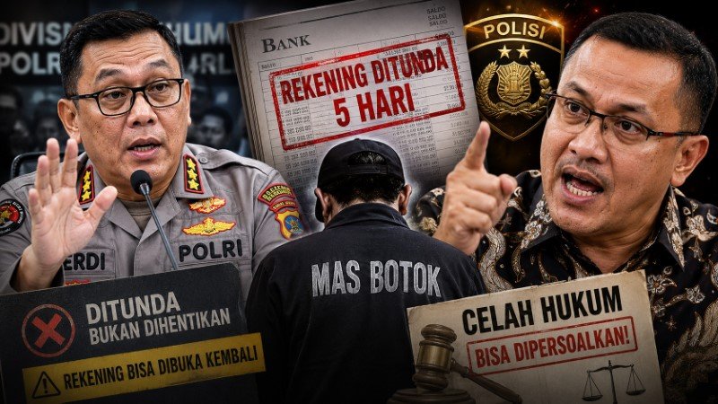 Polisi Berkilah Rekening Mas Botok Cuma Ditunda 5 Hari, Pakar Hukum Langsung Bongkar 'Celah' Hukum Ini Bisa Dipersoalkan!