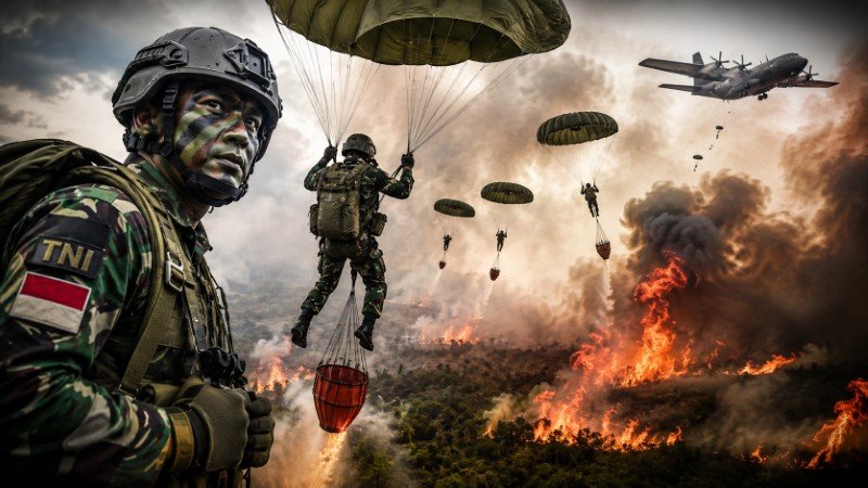 Publik Heran! Bukan Water Bombing, TNI Malah Kerahkan Penerjun Payung Untuk Padamkan Karhutla