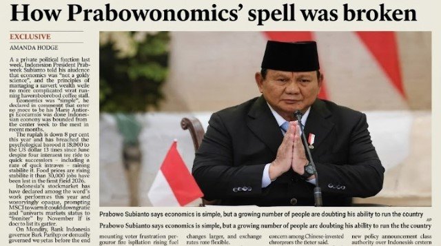 Waduh! Ditelanjangi Media Asing, Koran Australia Sebut 'Prabowonomics' Memudar Gegara Hal Ini