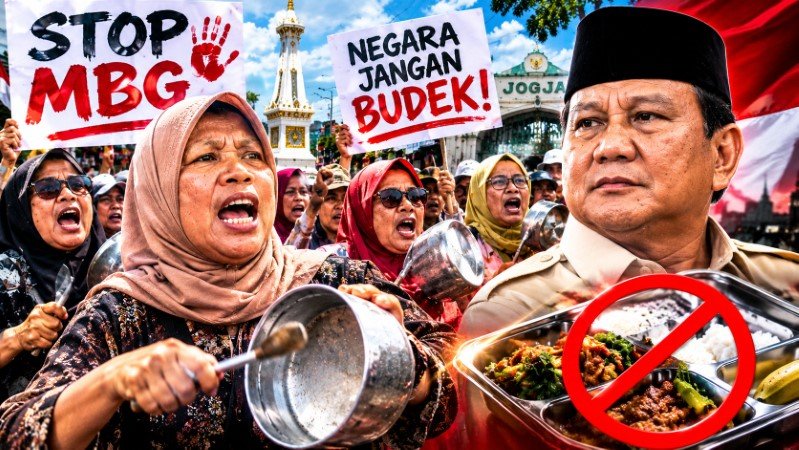 Aksi Jalan Sore Emak-Emak Jogja Sambil Pukul Panci Stop MBG, Negara Jangan Budek!