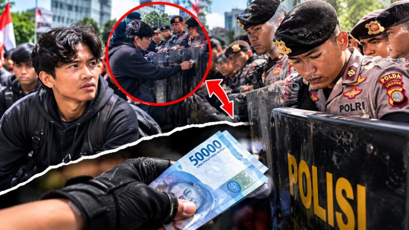 Aksi Unik di Tengah Demo! Tes Kejujuran Polisi, Mahasiswa Selipkan Uang ke Barikade Aparat, Duit Rp 50 Ribu Langsung Disikat