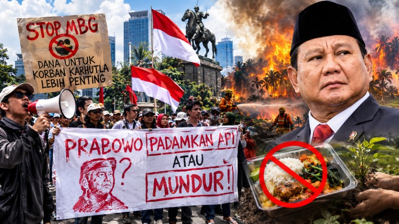 Gelombang Protes di Patung Kuda Memanas Massa Desak Prabowo Hentikan MBG, Alihkan Dananya ke Korban Karhutla!