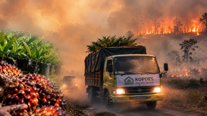 VIRAL! Truk Kopdes Angkut Bibit Sawit Terobos Pekatnya Kabut Asap Karhutla