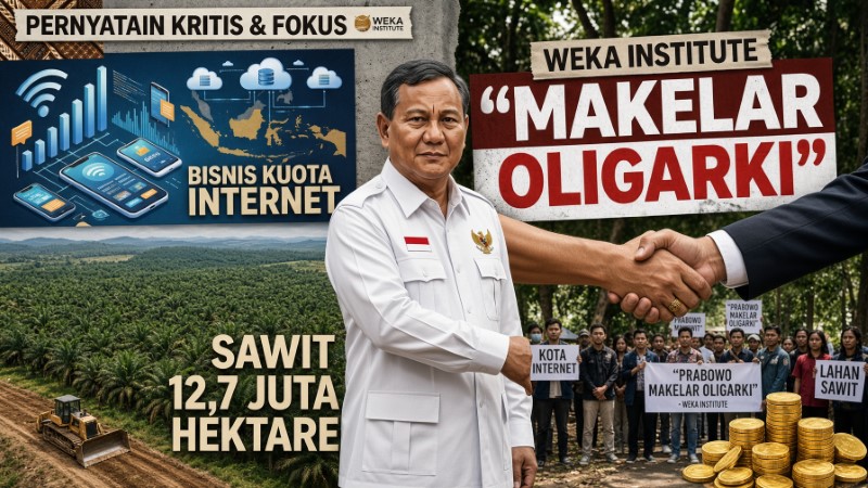 WeKa Institute Sebut Prabowo “Makelar Oligarki”, Soroti Bisnis Kuota Internet hingga Sawit 12,7 Juta Hektare!